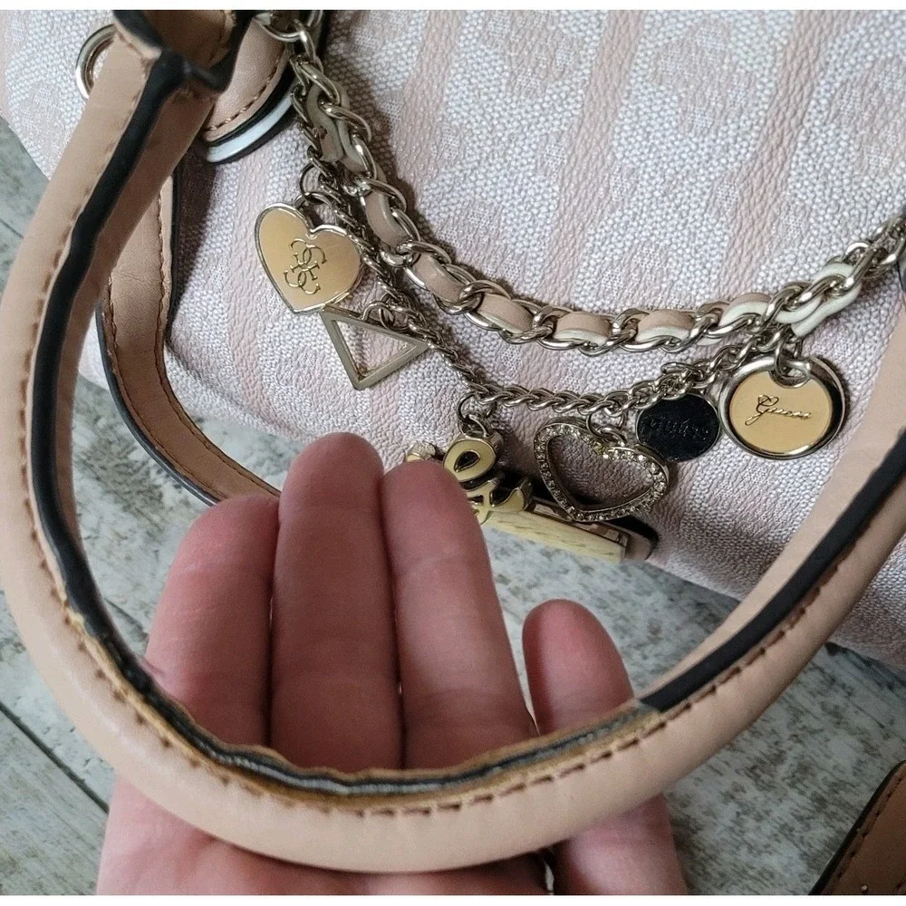 GUESS Y2K Jasleen Box Satchel Doctor Purse Monogram Pink Crossbody Handbag Charm